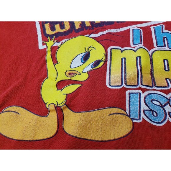 Looney Tunes Tweety Bird Adult T-Shirt Graphic 100% Cotton Red Size XL Vintage - Picture 3 of 12